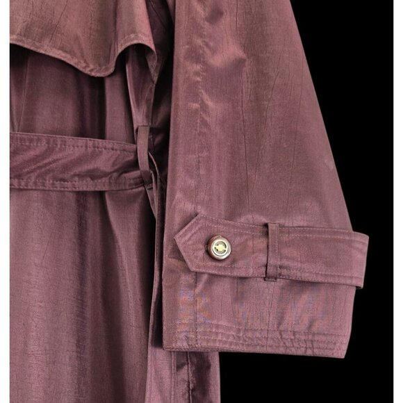 Maroon Trench Coat Chiango 10 Vtg 80s Belted Pockets Storm Flap Removable Liner - Picture 10 of 16